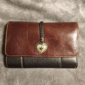 Brighton Two-Tone Brown and Black Leather Heart-Clasp Wristlet